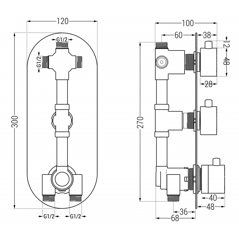 Mexen Kai baterie de cadă-duș termostatică cu 3 ieșiri, aurie - 77603-50
