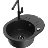 Chiuvetă granit Mexen Kevin 1-cameră cu scurgător și baterie bucătărie Flora, negru/argintiu metalic - 6517-73-670401-70-B