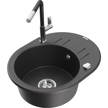 Mexen Kevin chiuvetă de granit cu 1 cameră, cu suport de scurgere și baterie de bucătărie Flora, negru pătat