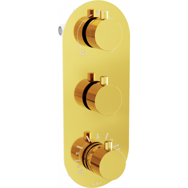 Bateria de baie și duș termostatică Mexen Kai cu 3 ieșiri, aurie - 77603-50