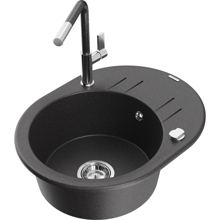 Mexen Kevin chiuvetă de granit cu 1 compartiment, cu scurgător și baterie de bucătărie Flora, negru pătat