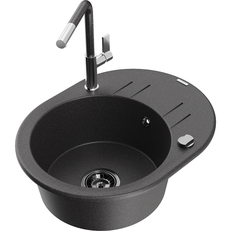 Mexen Kevin chiuvetă de granit cu 1 compartiment, cu scurgător și baterie de bucătărie Flora, negru cu pete