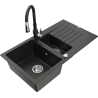 Mexen Matias chiuvetă de bucătărie din granit, 1,5 compartimente, cu scurgător și baterie de bucătărie Savita,