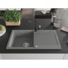 Mexen Leo chiuvetă de granit cu un compartiment, cu picurător și baterie de bucătărie Carla, gri - 6501-71-670700-70