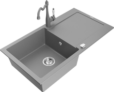 Mexen Leo chiuvetă granit 1-cameră cu scurgător și baterie de bucătărie Carla, gri - 6501-71-670700-71