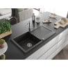 Mexen Leo chiuvetă de bucătărie din granit cu 1 compartiment cu scurgător și baterie Carla, negru/auriu metalizat - 6501-75-670?