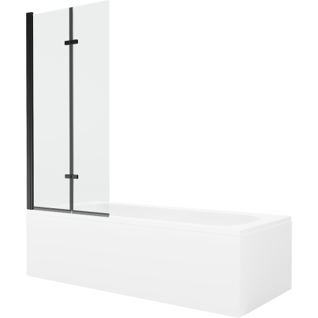 Cadă dreptunghiulară Mexen Vega 160 x 70 cm cu panou și paravan cu 2 canaturi 80 cm, transparent, negru - 550116070X9208027000