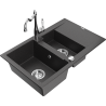 Mexen Gaspar chiuvetă din granit cu 1,5 cuve cu scurgător și baterie de bucătărie Carla, negru stropit - 6507-76-670700-00