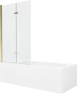 Cada dreptunghiulară Mexen Vega 170 x 70 cm cu panou și paravan cu 2 aripi 100 cm, transparent, auriu - 550117070X9210025000
