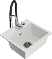 Mexen Milo chiuvetă de granit cu 1 compartiment și baterie de bucătărie Aster, alb - 6505-20-73450-07-B