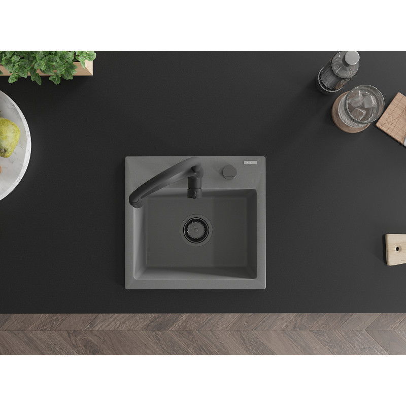 Mexen Milo chiuvetă de granit cu 1 compartiment cu baterie de bucătărie Aster, gri - 6505-71-73450-70-B