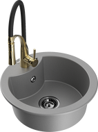 Mexen Diego chiuvetă de granit cu 1 compartiment cu baterie de bucătărie Aster, gri - 6512-71-73450-57-B