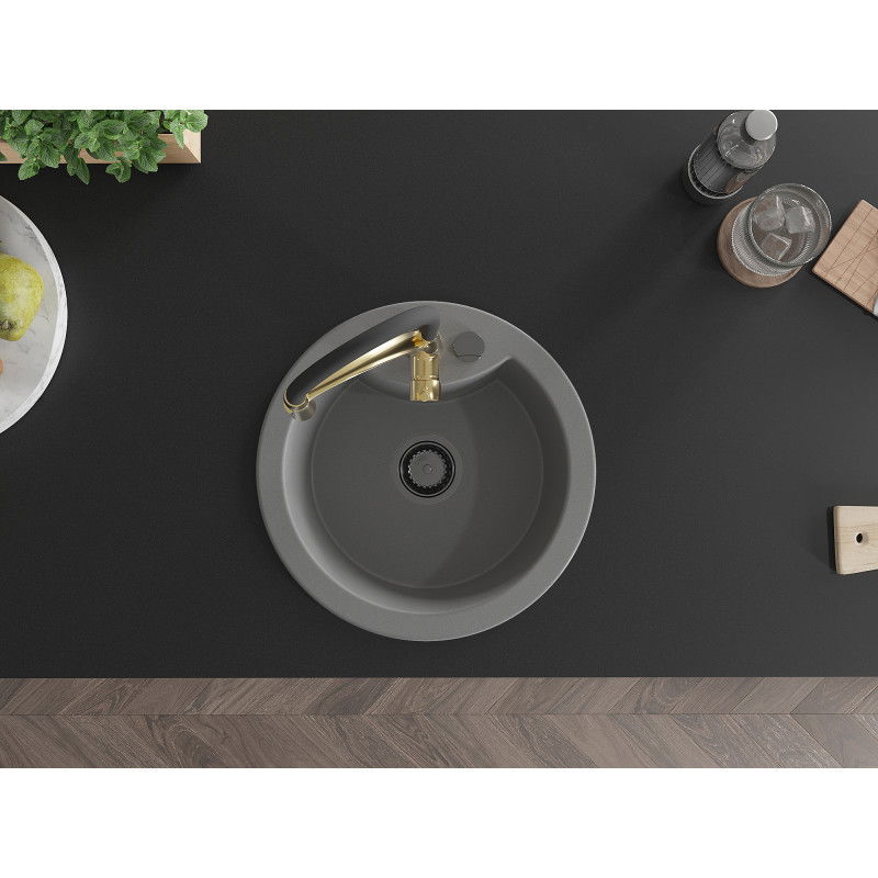 Mexen Diego 1-medencés gránit mosogató Aster konyhai csapteleppel, szürke - 6512-71-73450-57-B