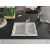Mexen Carlos chiuvetă de granit cu 1,5 compartimente și baterie de bucătărie Flora, albă - 6518-20-670401-07