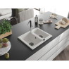 Mexen Carlos chiuvetă de bucătărie din granit cu 1,5 compartimente, cu baterie Flora, albă - 6518-20-670401-07-B