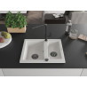 Mexen Carlos chiuvetă de bucătărie din granit cu 1,5 cuve cu baterie Flora, albă - 6518-20-670401-70-B