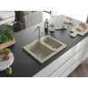 Mexen Carlos chiuvetă de granit cu 1,5 cuve și baterie de bucătărie Flora, bej - 6518-69-670401-00