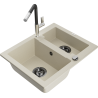Mexen Carlos gránit mosogató 1,5 medencés konyhai Flora csapteleppel, bézs - 6518-69-670401-07-B