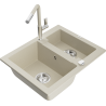 Mexen Carlos gránit mosogató 1,5 rekeszes konyhai csapteleppel, Flora, bézs - 6518-69-670401-09