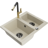 Mexen Carlos 1,5 rekeszes gránit mosogató Flora konyhai csapteleppel, bézs - 6518-69-670401-57-B