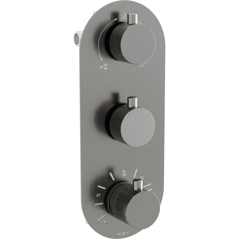 Mexen Kai baterie de cadă și duș termostatică cu 3 ieșiri, gri armă periat - 77603-66