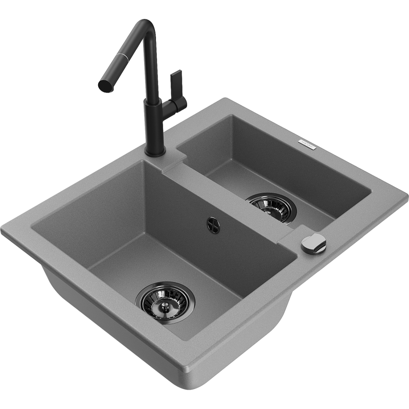 Mexen Carlos 1,5 rekeszes gránit mosogatótálca Flora konyhai csapteleppel, szürke - 6518-71-670401-70-B