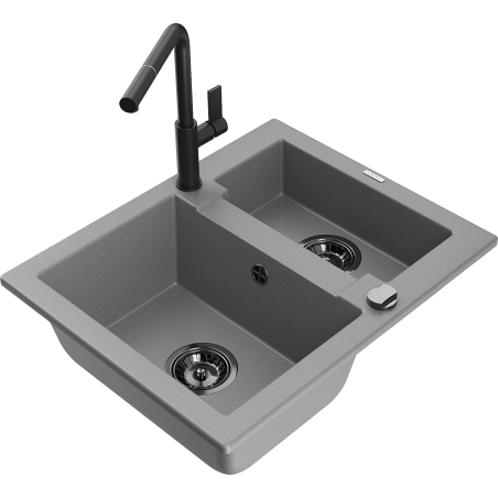 Mexen Carlos 1,5 rekeszes gránit mosogatótálca Flora konyhai csapteleppel, szürke - 6518-71-670401-70-B
