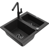 Mexen Carlos chiuvetă de granit cu 1,5 cuve și baterie de bucătărie Flora, negru/argintiu metalic - 6518-73-670401-70-B