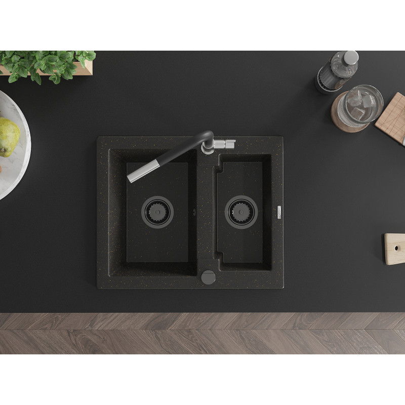Mexen Carlos chiuvetă granit 1,5-cameră cu baterie de bucătărie Flora, negru/auriu metalic - 6518-75-670401-07-B