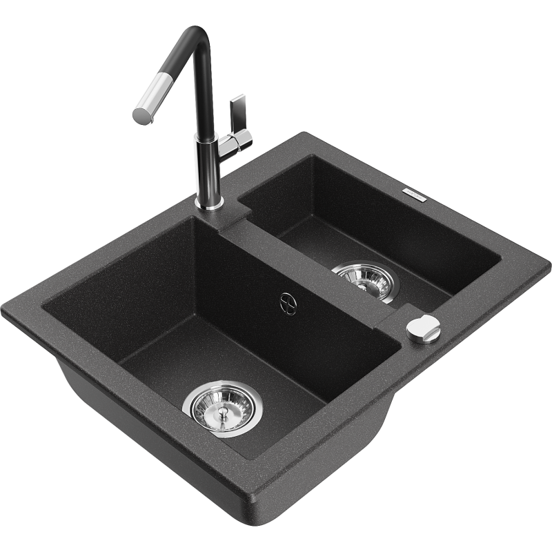 Mexen Carlos chiuvetă de bucătărie granit 1,5-camere cu baterie Flora, negru pătat - 6518-76-670401-07