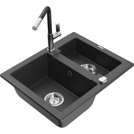 Mexen Carlos chiuvetă de bucătărie granit 1,5-camere cu baterie Flora, negru pătat - 6518-76-670401-07