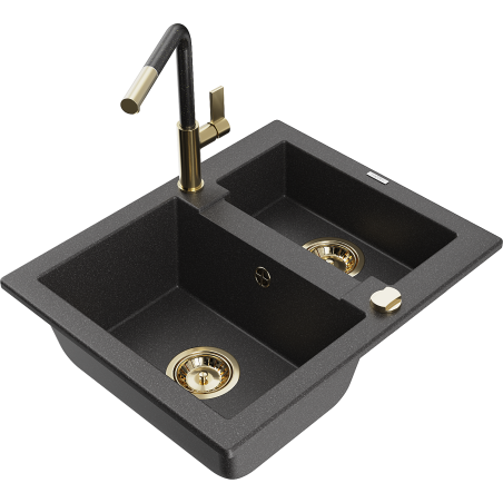 Mexen Carlos chiuvetă granit 1,5-camera cu baterie de bucătărie Flora, negru cu pete - 6518-76-670401-75-G