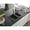 Mexen Carlos Chiuvetă de granit de 1,5 compartiment și baterie de bucătărie Flora, Negru cu picățele - 6518-76-670401-75-B