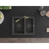 Mexen Carlos Chiuvetă de granit de 1,5 compartiment și baterie de bucătărie Flora, Negru cu picățele - 6518-76-670401-75-B