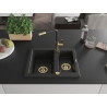 Mexen Carlos gránit mosogató 1,5-medencés Flora konyhai csapteleppel, fekete - 6518-77-670401-57-G