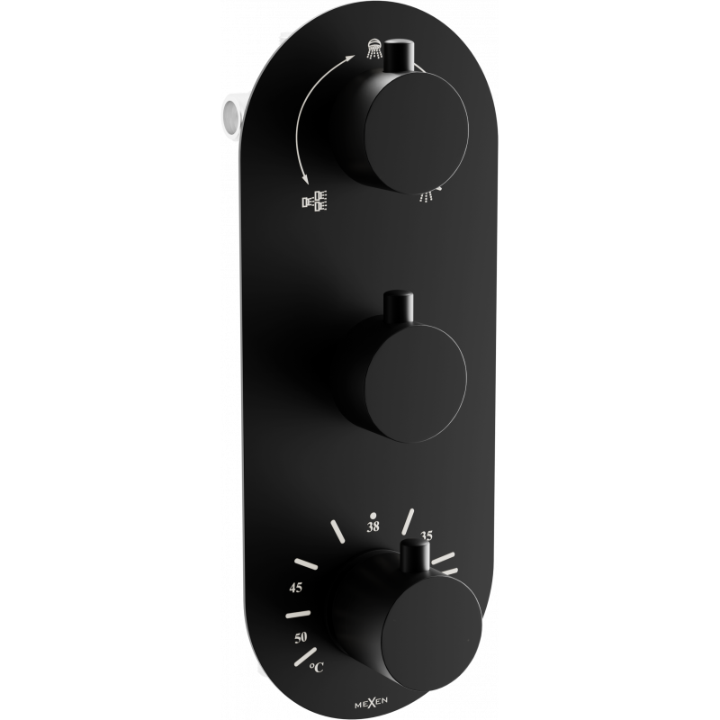 Mexen Kai baterie termostatică pentru baie-cu-duș cu 3 ieșiri, neagră - 77603-70