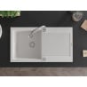 Mexen Leo chiuvetă de granit cu un compartiment, cu picurător și baterie de bucătărie Elia, Albă - 6501-20-670101-00