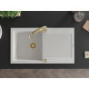 Mexen Leo chiuvetă de granit cu 1 bazin cu picurător și robinet de bucătărie Elia, albă - 6501-20-670101-50