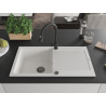 Mexen Leo chiuvetă de granit 1-cameră cu scurgător și baterie de bucătărie Elia, alb - 6501-20-670101-70