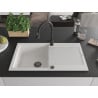 Mexen Leo chiuvetă de granit cu un compartiment, cu picurător și baterie de bucătărie Elia, Albă - 6501-20-670101-70