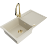 Mexen Leo chiuvetă din granit cu 1 compartiment cu scurgător și baterie de bucătărie Elia, bej - 6501-69-670101-50