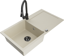 Mexen Leo egykamarás gránit mosogató csepegtetővel és Elia konyhai csapteleppel, bézs - 6501-69-670101-70