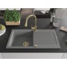 Mexen Leo chiuvetă de granit cu un compartiment, cu picurător și baterie de bucătărie Elia, gri - 6501-71-670101-50