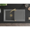 Mexen Leo chiuvetă de granit cu 1 cuvă, cu scurgător și baterie de bucătărie Elia, gri - 6501-71-670101-50