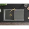 Mexen Leo chiuvetă de granit cu un compartiment, cu picurător și baterie de bucătărie Elia, gri - 6501-71-670101-50