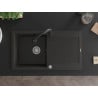 Mexen Leo chiuvetă granit 1-cameră cu scurgere și baterie de bucătărie Elia, negru/auriu metalic - 6501-75-670101-70