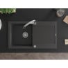 Mexen Leo chiuvetă de granit cu un compartiment, cu picurător și baterie de bucătărie Elia, Neagră picățele - 6501-76-670101-00