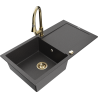 Mexen Leo chiuvetă de granit cu 1 compartiment cu picurător și baterie de bucătărie Elia, negru cu stropi