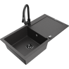 Mexen Leo chiuvetă de granit cu 1 cuvă, cu scurgător și baterie de bucătărie Elia, negru pătat - 6501-76-670101-70-B