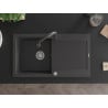 Mexen Leo chiuvetă de bucătărie din granit, cu o singură cuvă, cu scurgător și baterie Elia, negru pătat